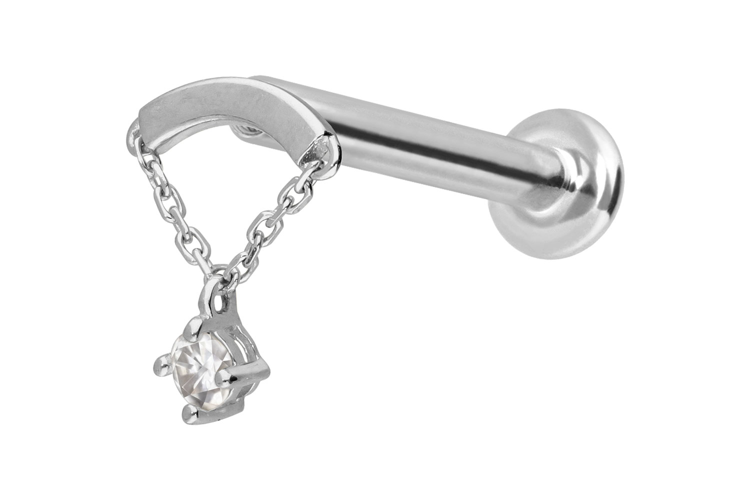 14 Karat Gold Labret Piercing mit Push Fit MOISSANIT + BOGEN + KETTE